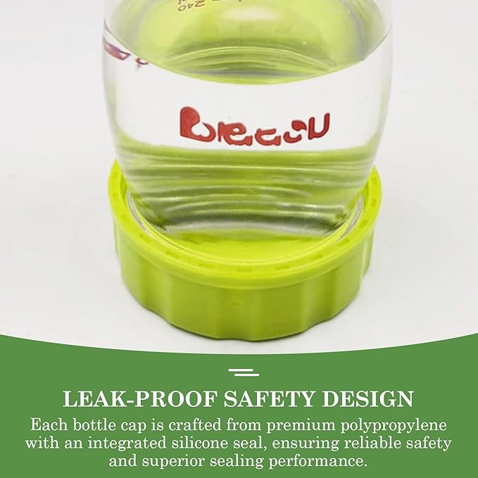 6pcs Baby Bottle Caps with Sealing Gasket, Travel and Storage Bottle Lids Airtight Replacement Caps for Wide Neck Glass Bottles (Green)