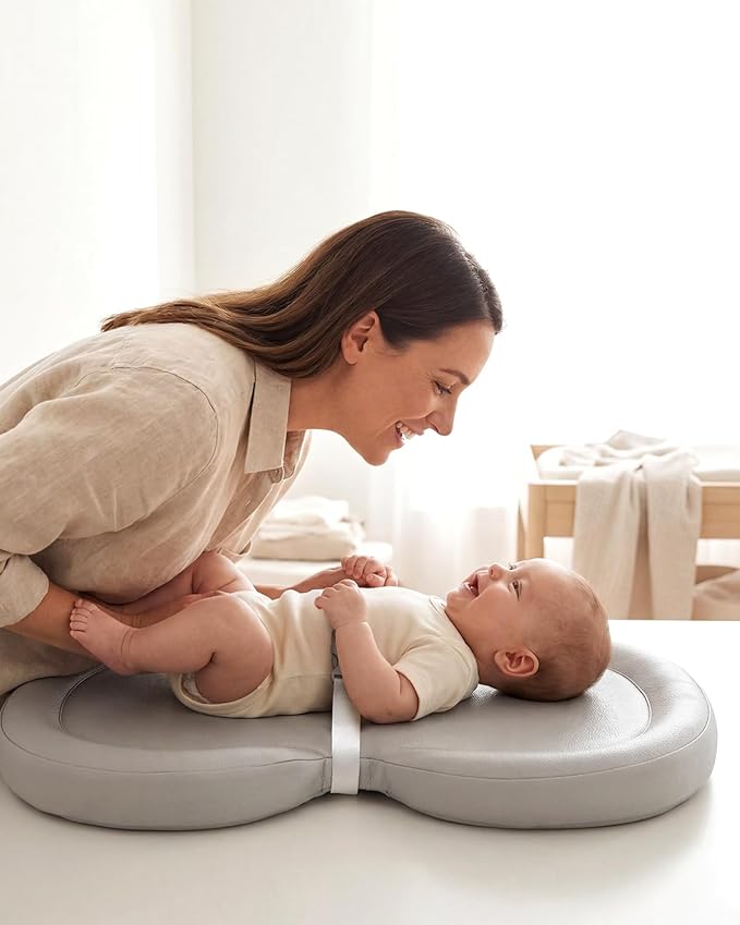 Mamatepe Baby Changing Pad, Waterproof Wipe-Clean PU Foldable On-the-Go Travel Mat, Non-Slip with Adjustable Safety Belt for Dresser & Changing Table, 30"x18", Gray