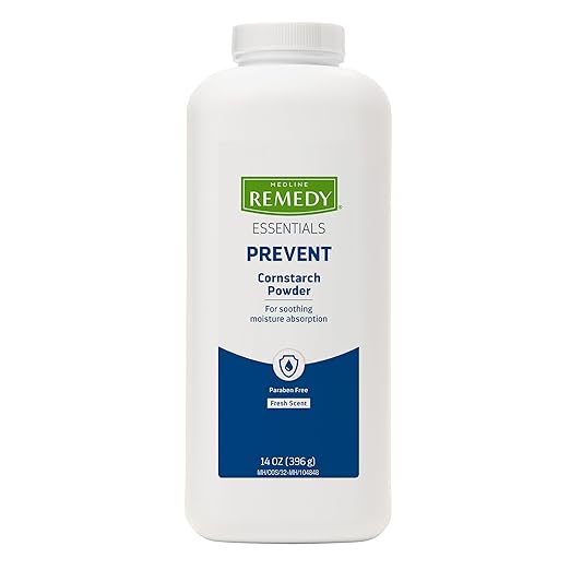 Medline Remedy Essentials Cornstarch Powder (14 oz Bottle), Fresh Scent, Talc Free, Shaker Top, Skin Care, Absorbs Sweat, Soothes, Reduces Friction & Chafing, For Adults, Feet, Groin