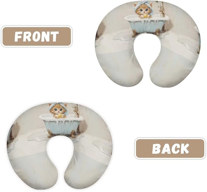 Infant Nursing Pillow Covers for Boys and Girls,Grey Breathable Nursing Pillow Slipcover Baby Pillow Cover Feeding Position Support,Bubble Bath Cat(Cover Only)