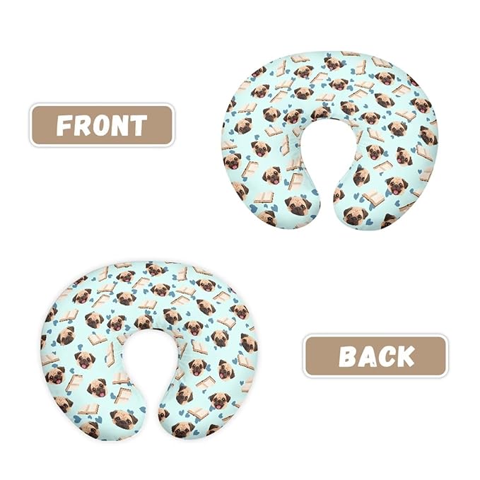 Jeiento Cute Pug Dog Nursing Pillow Covers Soft U-Shaped Breastfeeding Pillow Slipcovers for Newborn Baby Mom,Cartoon Puppy Love Heart Pillowcase Cover