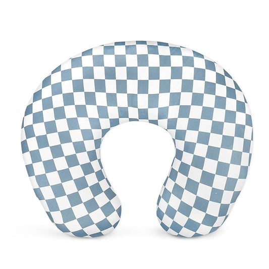 DILIMI Nursing Pillow Cover, Stretchy Removable Case for Breastfeeding Pillows, Ultra Soft Comfortable Slipcover for Baby Girl and Boy, Blue Checkerboard