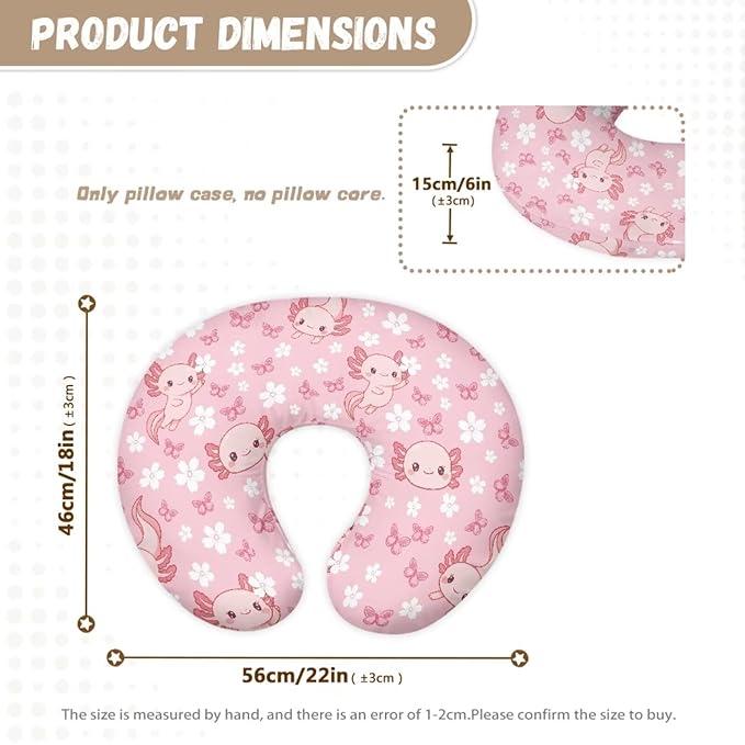Nursing Pillow Cover Girl Pink Axolotl Breast Feeding Pillow for Women, Machine Washable Super Soft Breathable Baby Shower Pillow Covers