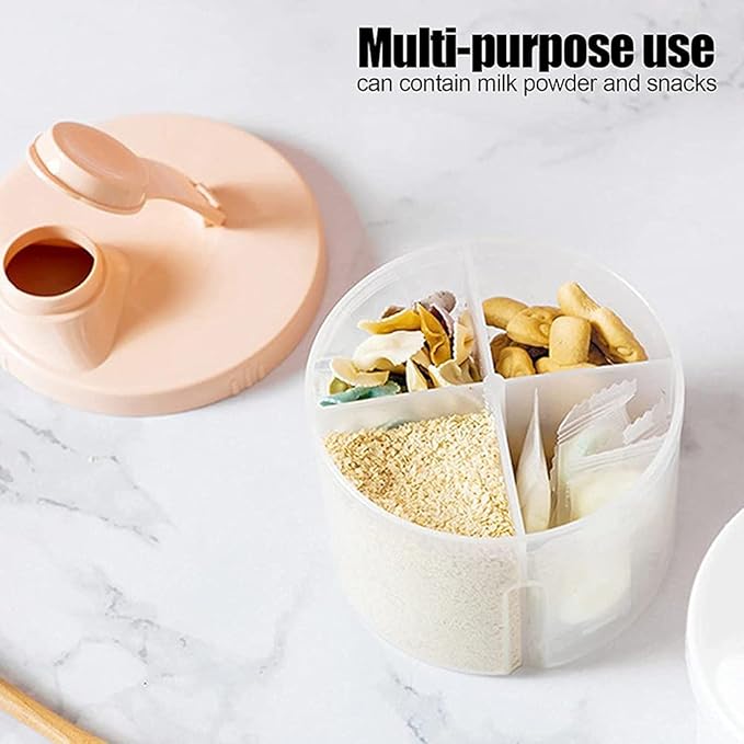 Baby Formula Dispenser - Portable Milk Powder Box, 200ML Large-capacity Milk Powder Storage Box Powder Dispenser Food Storage 4 compartment Container (Pink)