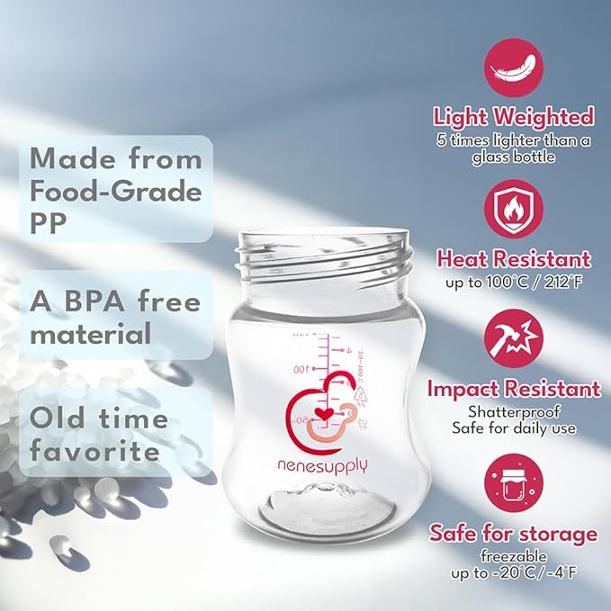Nenesupply Storage Bottles Collection for Spectra S1 S2 Motif Luna Breast Pumps 6 pc 4.7oz 140ml with Collar and Sealing Disc. Breastmilk Storage Replace Spectra Bottles for Pumping Wide-Mouth