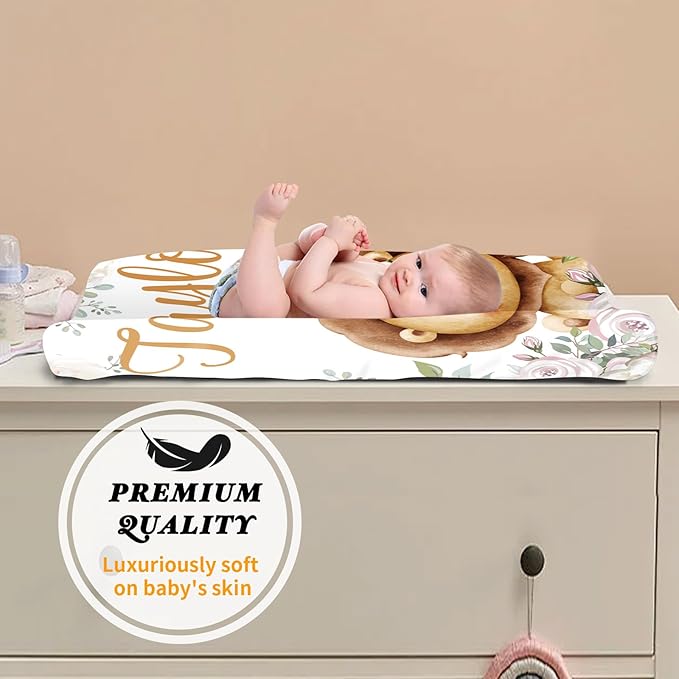 Custom Changing Pad Cover Set - Jersey Knit Comfy CozyUltra Soft Unisex Diaper Changing Table Covers with Personalized Name for Baby Boys Girls - Waterproof Ultra Soft 4 Pcs Set Style09