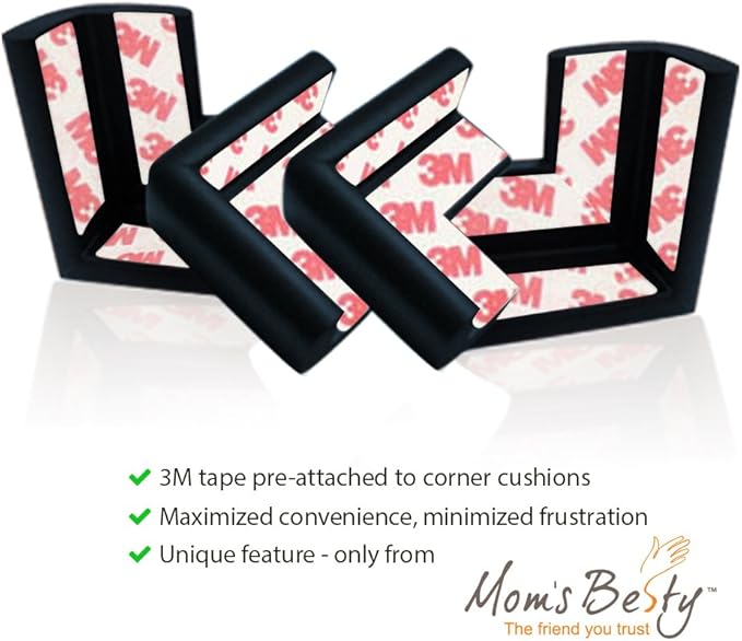 Mom's Besty Extra Dense Child Safety Protectors & Furniture Bumpers Set – 16.2 Ft. Total Coverage (15 Ft. Edge & 4 Taped Corner Guards) - Ebony Black - Free Home Baby Proofing Checklist