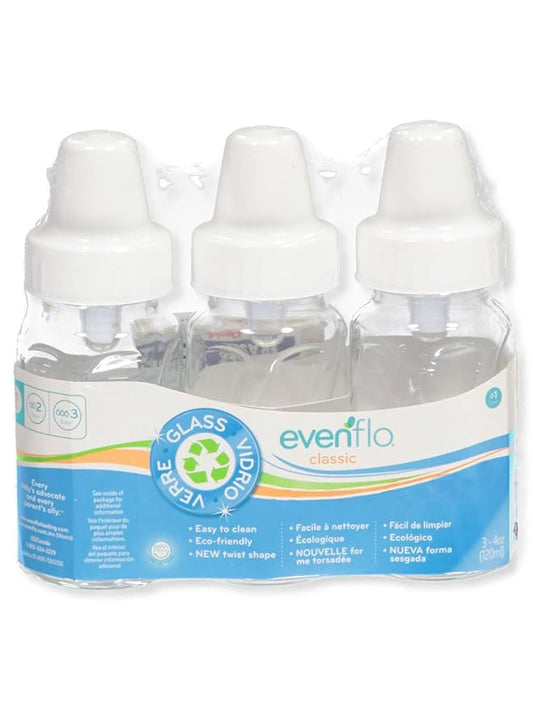 Evenflo 3 Pack Classic Glass Bottle, 4-Ounce