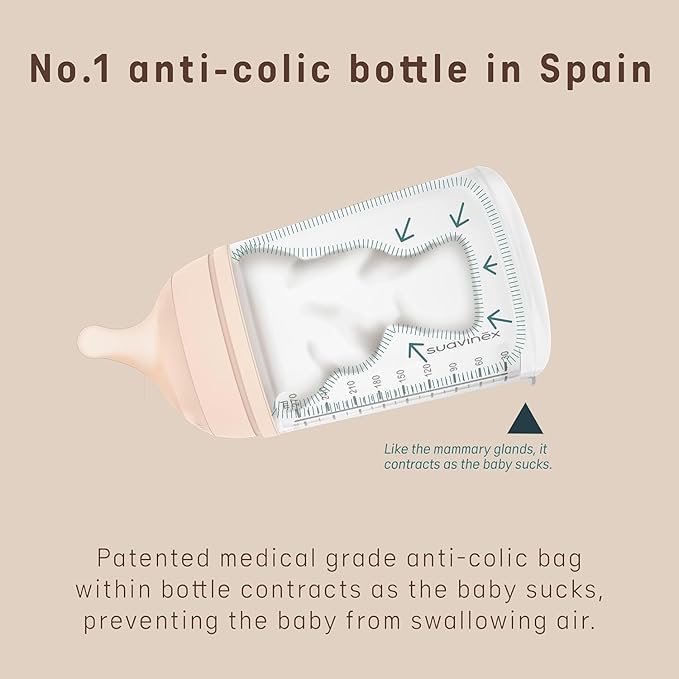 Suavinex Zero Zero Anti Colic Baby Bottle, No 1 Spanish Baby Bottle Brand, Minimizes Bottle Rejection & Nipple Confusion, Perfect for Breastfeeding Babies, 4 Pk 9 oz, Deep Tone, Medium Flow