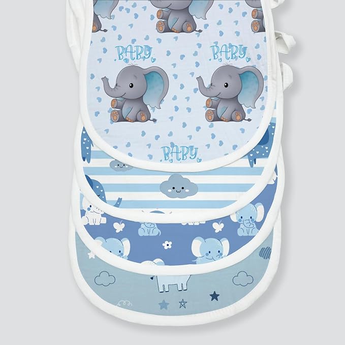 5pcs Elephant Burp Cloths for Baby Boys Girls 100% Cotton Blue Elephant Themed Design Burp Rags, Soft Breathable Muslin Burping Cloths Absorbent Spit-Up Cloths for Infant Newborns