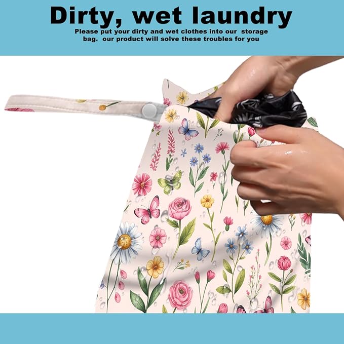 ZHAMEN 2Pcs Wet Bag, Wet Dry Bag Reusable with Zipper, Travel, Beach, Pool, Diapers, Dirty Yoga Gym Clothes, Makeup Bag, Waterproof Wetdry Packing, Summer Floral Decore (12x10 Inch)