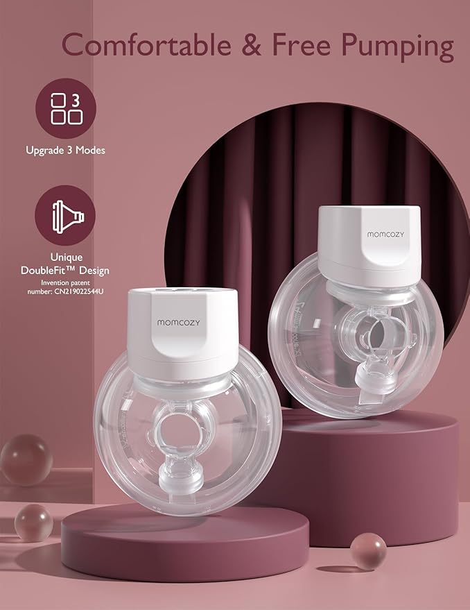 Momcozy Hands-Free Breast Pump S12 Pro, Wearable & Portable Pump with Soft DoubleFit Flange, 3 Modes | 9 Levels Double Electric Pump, Smart Display, 24mm, 2 Count, Cozy Crystal White
