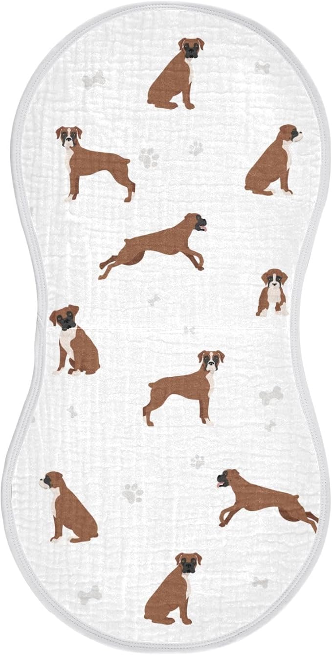 vvfelixl Baby Burp Cloths Boxer Dog White Baby Newborn Cotton Burping Cloths Set Baby Washcloths 4 Pack
