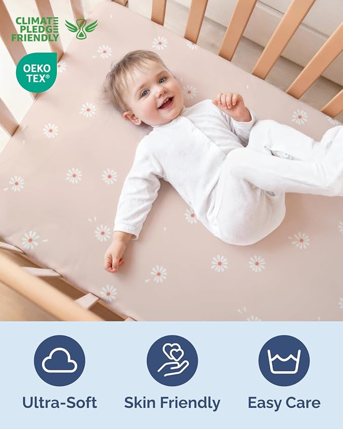 Baby Crib Sheets for Boys & Girls - Pack of 2 Fitted Microfiber Crib Sheets for Standard Crib & Toddler Mattress - Soft, Breathable & Wrinkle Free - Machine Washable, Oeko Tex - 52x28x8in - Daisy's