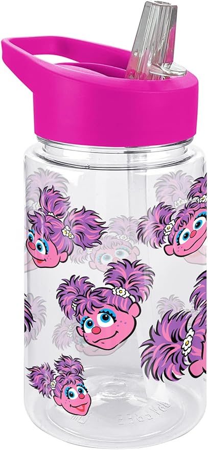 LOGOVISION Sesame Street Kids Tritan Plastic Water Bottle with Straw Lid and Handle, Reusable Tumbler for Toddlers, Unisex for Girls and Boys, 12oz, Abby Head Pattern