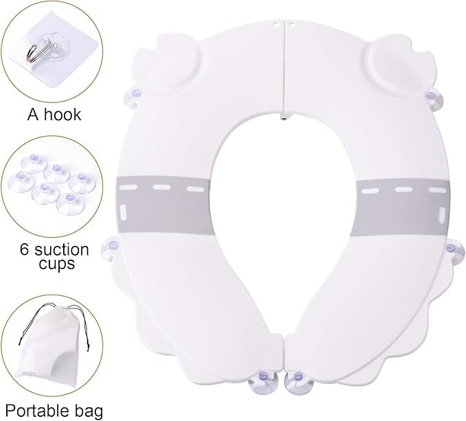 Portable Potty Training Seat for Toddlers, Foldable Travel Toilet with Non-Slip & Anti-Pinch Design, One-Handed Quick Release, Universal Fit for Most Toilets(Gray)