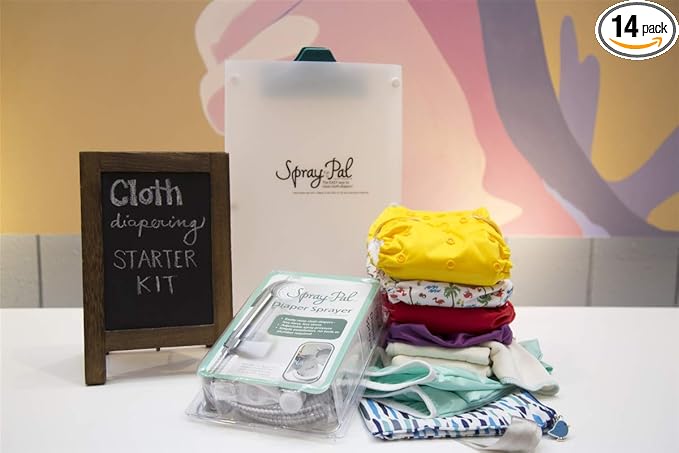 Spray Pal's Cloth Diapering Starter Kit Includes Variety of Top Rated Diapers and Accessories to Test Before You Invest in a Stash Including an All in One, Pocket, Prefolds/Covers, Sprayer and More!