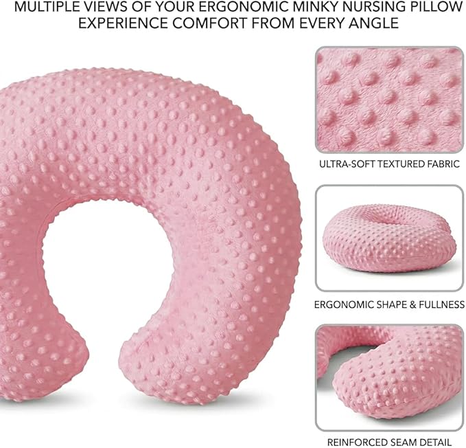 Nursing Pillow, Breastfeeding Pillows with Removable Cover for Mom with Breathable Filling, Ergonomic Baby Feeding Essentials for Bottle and Breastfeeding (Pink)