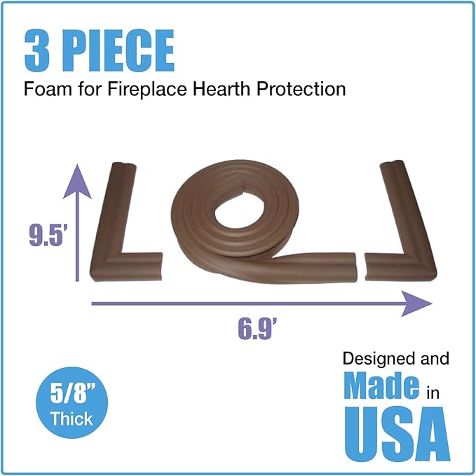 KidKusion Extra Long Hearth Cushion | Made in USA | Brown | 14.33 Ft of Padding | Child Safety, Edge and Corner Guard, Baby Proof Fireplace Bumper