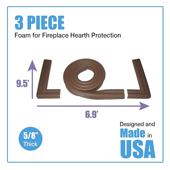KidKusion Hearth Cushion | Made in USA | Brown | 8.33 Ft of Padding | Child Safety, Edge and Corner Guard, Babyproof Fireplace Bumper