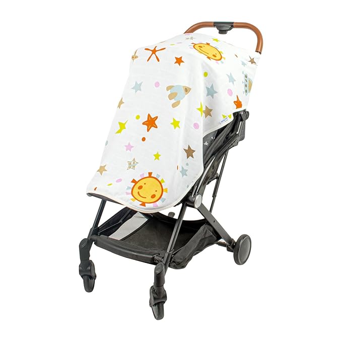 Multipurpose Muslin Cover 100% Cotton - Breathable Baby Essential, Breastfeeding, Nursing, Car Seat, Stroller Cover, Tummy Time Mat & Burp Cloth All in One (Space Pattern) (Pack of 1)