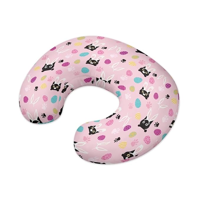 Black Cat Rabbit and Easter Egg Nursing Pillow Cover for Baby Boy Girl Breastfeeding Slipcover Infant Newborn Nursery Bottle Pillowcase Stretchy Replaceable Pillow Cover Slipcover