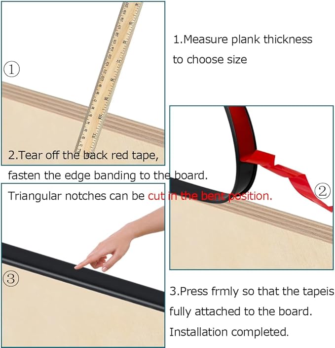 U Shape Edge Banding, Fit 3/4 inch Edge, Plywood Edge Protector, Self-Adhesive Edge Trim for Veneer, Furniture, Cabinets, Countertop, Shelves, Table, Marble; Black, 20Ft