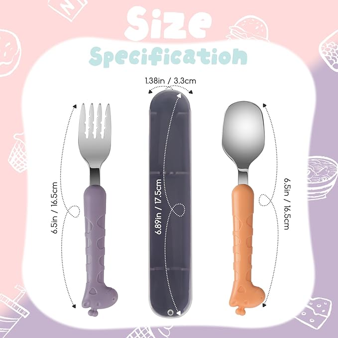 2-Piece Kid Utensils Set, 304 Stainless Steel Kids Fork and Spoon for Self-feeding, Safe Kid Silverware with storage case for School Lunch, Travel & Outdoors, Dishwasher Safe (Purple)
