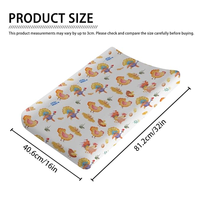 Rooster Hens Chicken Eggs Floral Leaves Changing Pad Covers for Boys Girls Chicken Farm Animals Unisex Diaper Change Table Sheets Soft Breathable Stretch Fitted Changing Pad Sheets Mats 32''x16''
