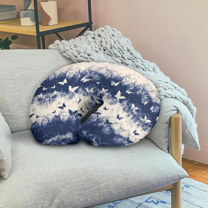 Blue Beige Gradient Nursing Pillow Cover Navy Blue Watercolor Butterfly Breastfeeding Pillow Slipcover for Boys Girls Art Butterfly Stretchy Breastfeeding Pillow Cover