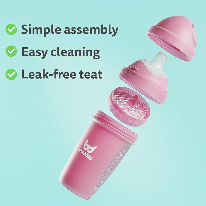 Herobility Anti-Colic Baby Bottles 8.5 fl oz/240ml-Pack of 3 Plastic Baby Bottles, Medium Flow Plastic Bottles, Breast Shaped Teat for Breastfed Babies, Swedish Design, Wonder Woman