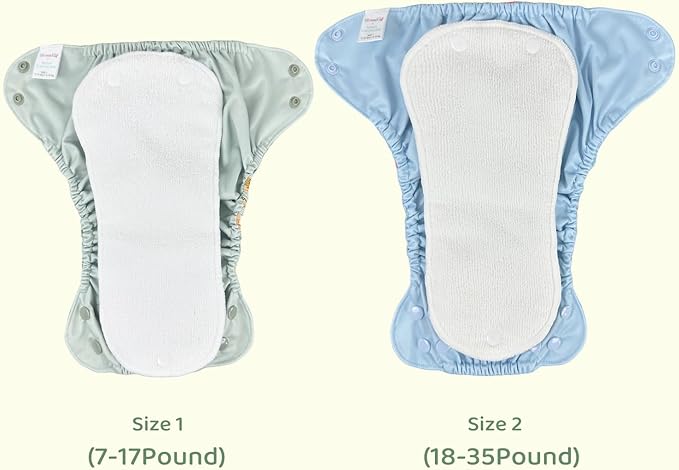 BISENKID 2 Pack Waterproof Cloth Diapers Reusable Swim Diaper - Adjustable Outer Shell with 3 Pack Absorbent Diaper Liners to Prevent Urine Blowouts for Baby Boy, Size 1 (7-17Pound)