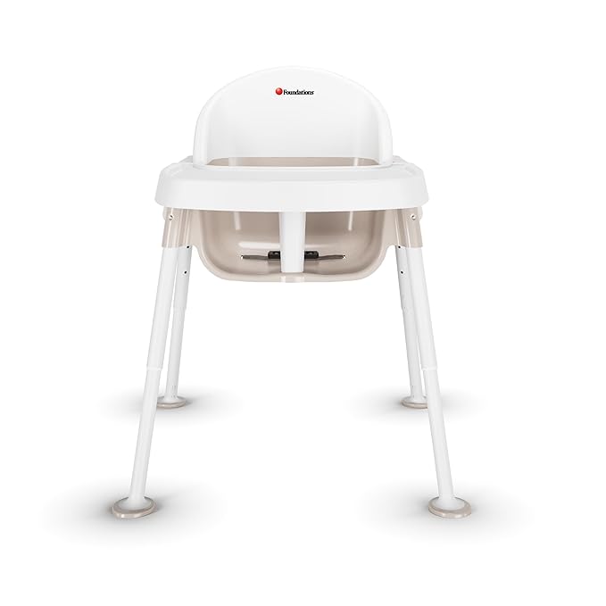Foundations Secure Sitter 7-13" Adjustable Height Feeding Chair, 3 Pack, Stable “No Tip” Feet, 3-Point Adjustable Harness, Removable Tray, Easy to Clean, Smooth Plastic, White/Tan
