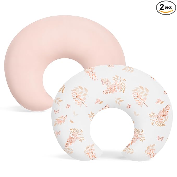 Susurration 2 Pack Nursing Pillow Cover,Ultra Soft and Stretchy Compatible with Boppy Breastfeeding Pillow,Comfortable and Skin-Friendly Slipcovers for Newborn Boys & Girls(Orange Flowers)
