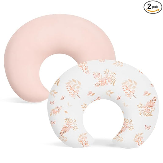 Susurration 2 Pack Nursing Pillow Cover,Ultra Soft and Stretchy Compatible with Boppy Breastfeeding Pillow,Comfortable and Skin-Friendly Slipcovers for Newborn Boys & Girls(Orange Flowers)