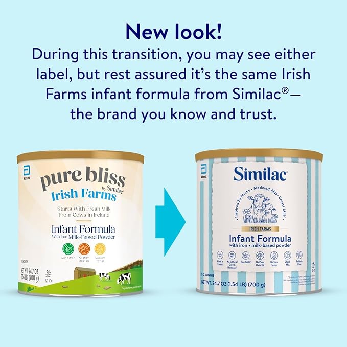 Pure Bliss Irish Farms, Easy-to-Digest Baby Formula, Infant Formula, 0-12 Months, 24.7-oz Can