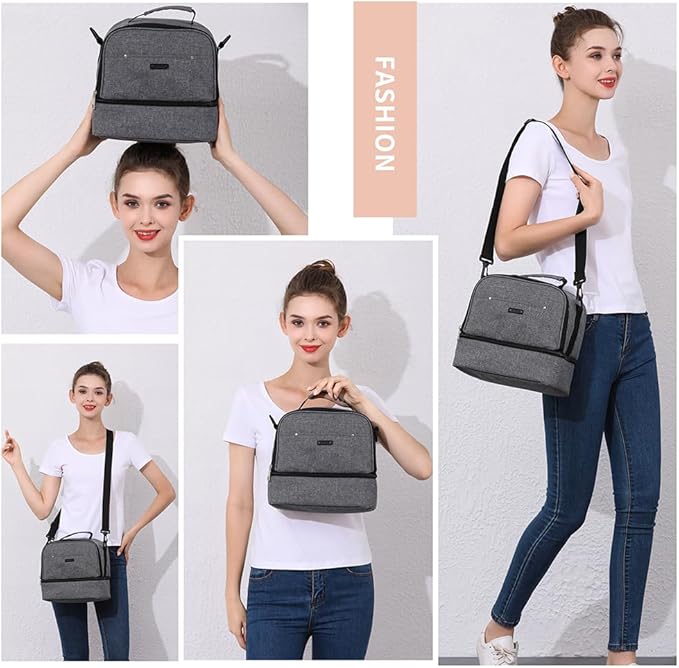 Breast Pump Bag Cooler Compartment for Breast Pump - Cooler and Moistureproof Bag Double Layer for Mother Breast Milk Pump Lunch Bag Outdoor Working (Dark Grey)
