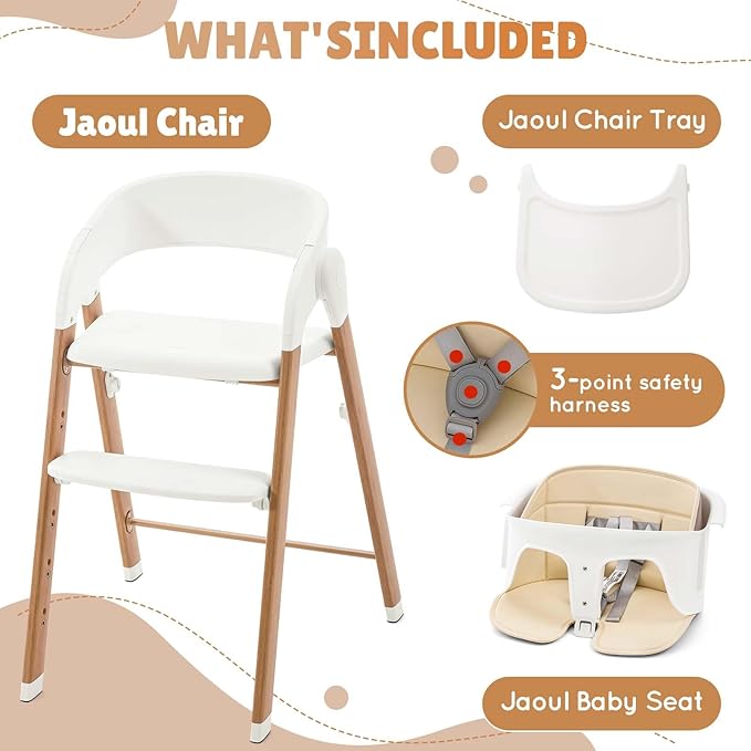 Baby High Chair Foldable, Adjustable High Chairs for Babies and Toddlers, Portable Highchair for Baby Chair with Removable Tray Dishwasher-Safe 6 Months up to 240 Lb.White