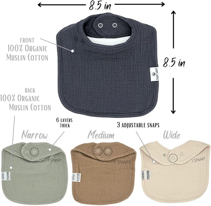 DiaperSquad's 100% Organic Cotton Baby Drool Bibs, Super Absorbent & Adjustable Baby Bibs for Drooling and Teething