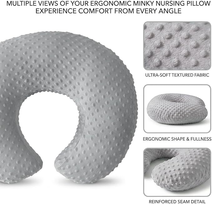 Nursing Pillow, Breastfeeding Pillows with Removable Cover for Mom with Breathable Filling, Ergonomic Baby Feeding Essentials for Bottle and Breastfeeding (Grey)