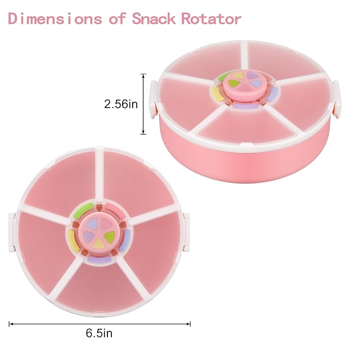 Pawtong Snack Rotator Container Reusable Snack Box with 5 Compartment Dispenser and Lid, Color Matching Opening Lid, BPA and PVC Free, for Home, School, Travel (2 Pack- Pink)