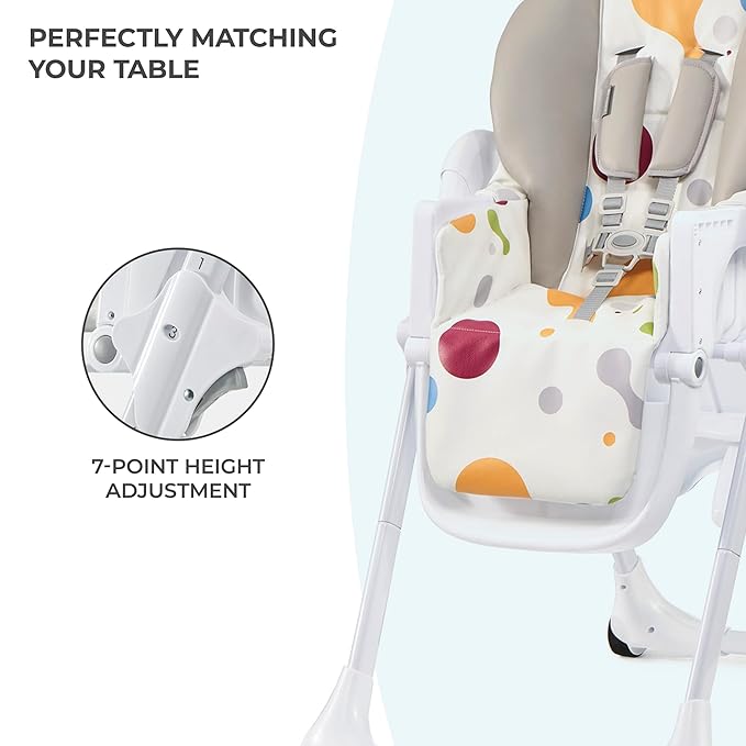 Kinderkraft Highchair Yummy, Baby Chair, Ergonomic, Comfortable, Reclining, Foldable, with Ajustable Height, Footrest, Detachable Double Tray, for Toddler, from 6 Month to 3 Years, Multicolor