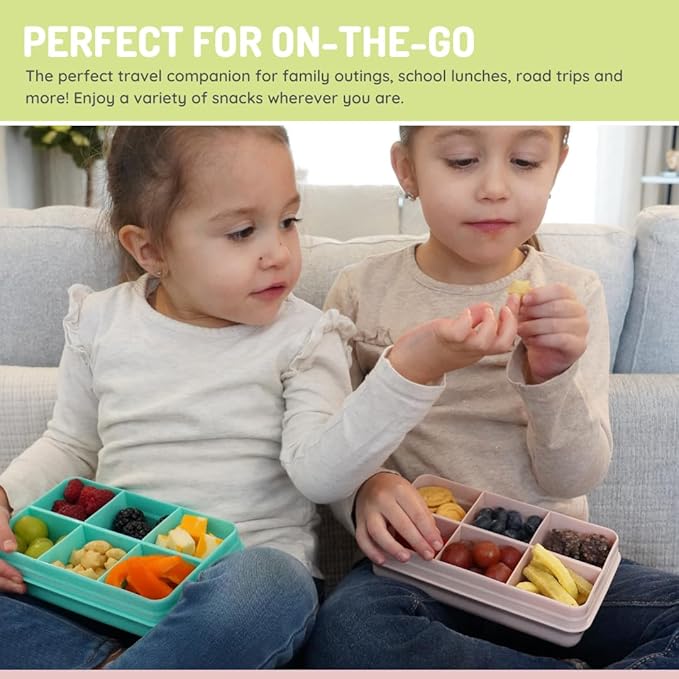 melii Snackle Box | 6-Compartment Divided Snack Container, BPA-Free Food Storage with Removable Dividers for School, Travel & On-the-Go Snacking (Blue)