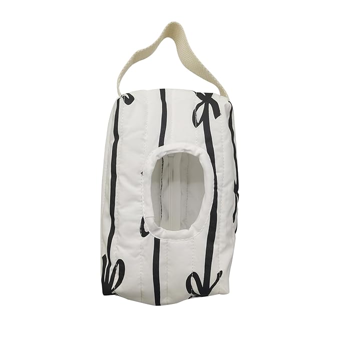 Reusable Bow Baby Wipes Dispenser - Portable Wet Tissue Storage Bag for Travel, Refillable Diaper Wipe Holder for Car and Stroller –Hanging Wet Wipe Pouch(White/Black)