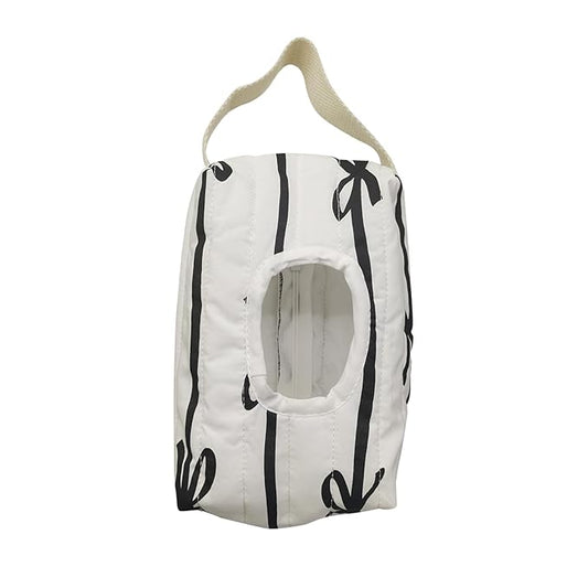 Reusable Bow Baby Wipes Dispenser - Portable Wet Tissue Storage Bag for Travel, Refillable Diaper Wipe Holder for Car and Stroller –Hanging Wet Wipe Pouch(White/Black)