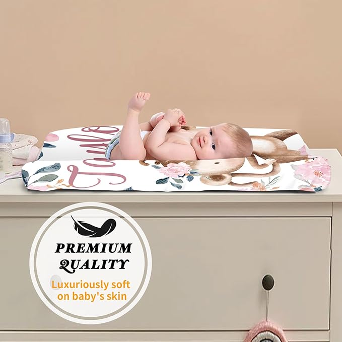 Custom Changing Pad Cover Set - Jersey Knit Comfy CozyUltra Soft Unisex Diaper Changing Table Covers with Personalized Name for Baby Boys Girls - Waterproof Ultra Soft 4 Pcs Set Style14