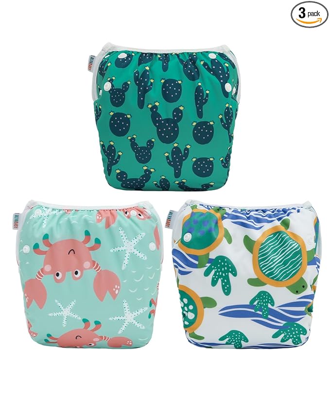 ALVABABY Large Cloth Swim Diaper 3pcs Baby/Toddler/Infant Snap Reusable Adjustable Swimming Diaper Baby Boy and Girl 3ZSWY69A