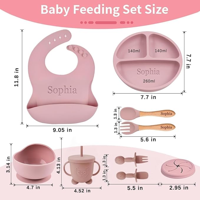 Personalized Silicone Suction Plates for Baby，Custom Toddlers Spoon and Fork, Baby Feeding Set with Name,Baby Birthday Gift for Boy & Girl