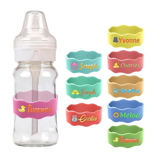 Custom Baby Bottle Labels, Personalized Baby Pacifier Silicone Cup Bands, Dishwasher Safe Reusable, Daycare Engraved Name Tags, Personalized Bottle Label Bands