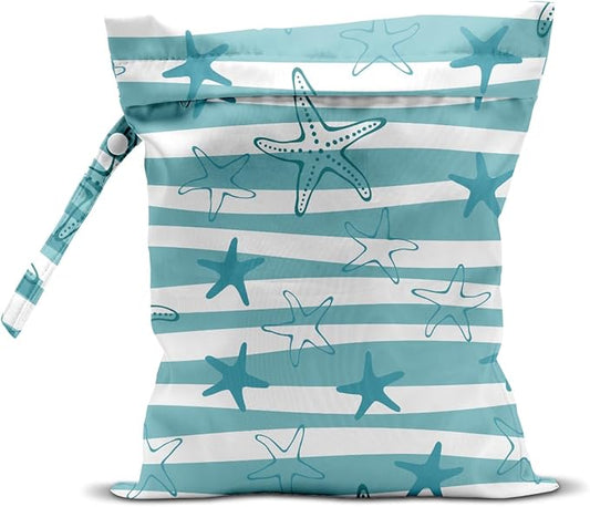 Wet Dry Bag, Wet Bag for Swimsuit, Travel, Beach, Pool, Diapers, Dirty Yoga Gym Clothes, Makeup Bag, Ocean Starfish Summer Vacation Essentials